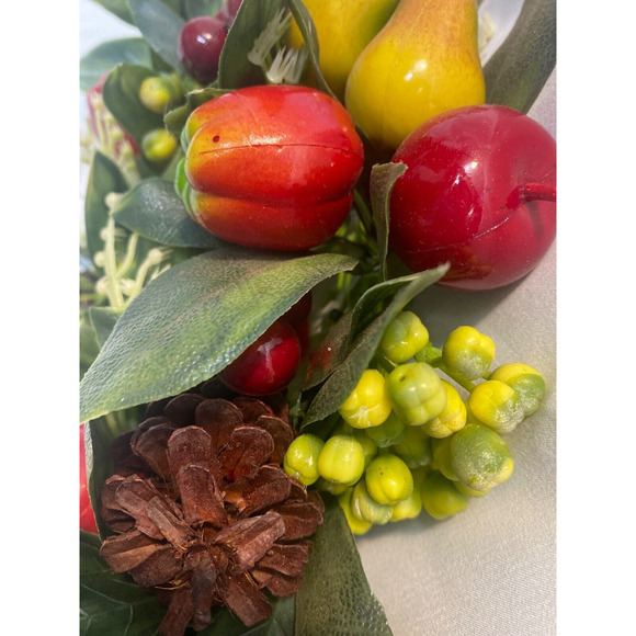 Vintage Plastic Wreath Centerpiece Candle Holder Fall Apples Pinecones - Picture 3 of 6